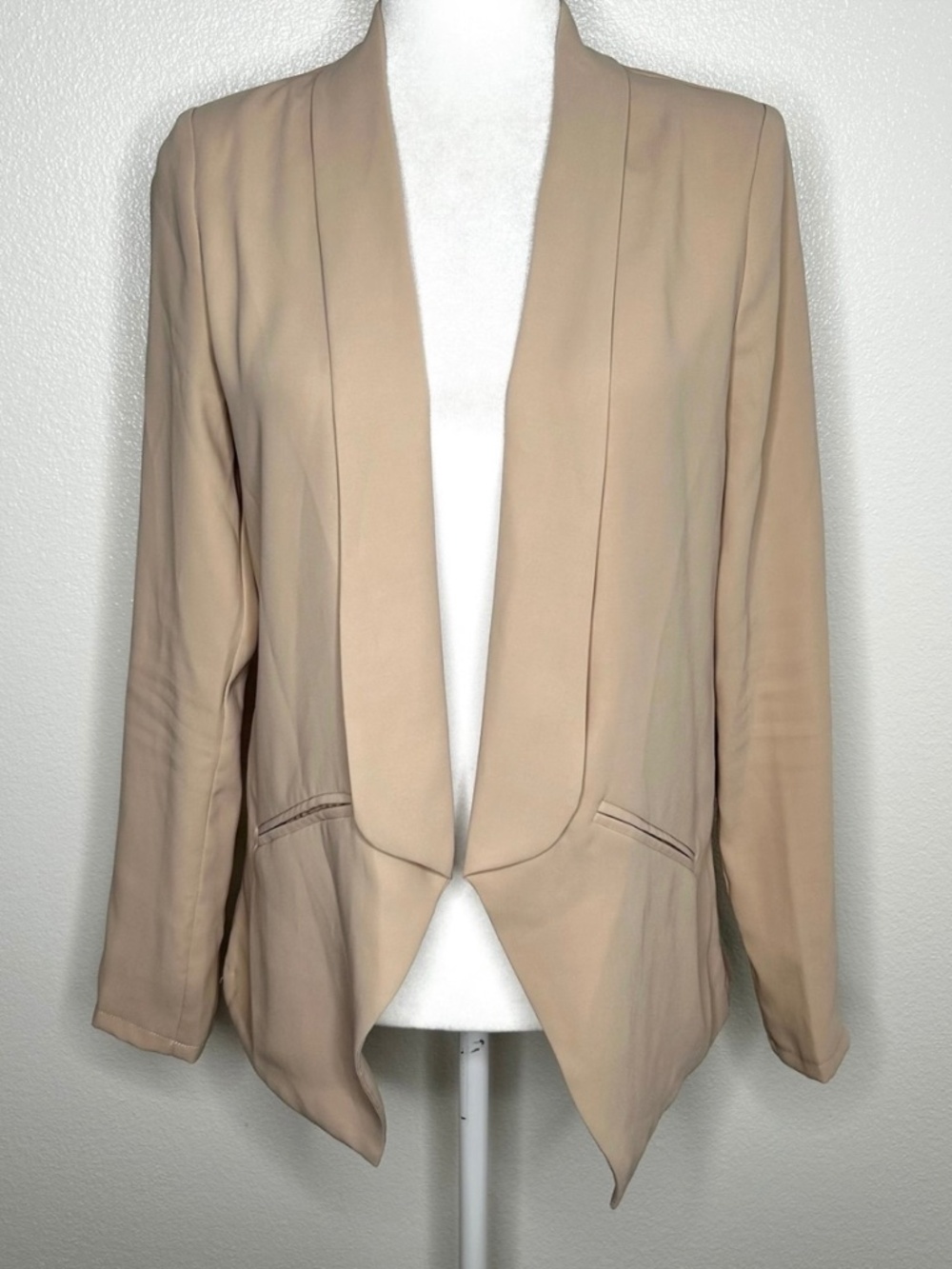Lulus Womens Beige Lightweight Open Front Stretch Blazer Jacket Size S EUC